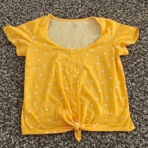 yellow crop top w/ white polka dots
